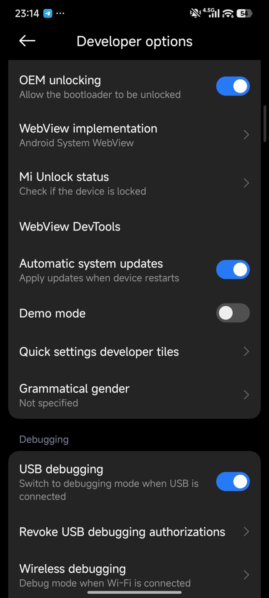 Developer Settings