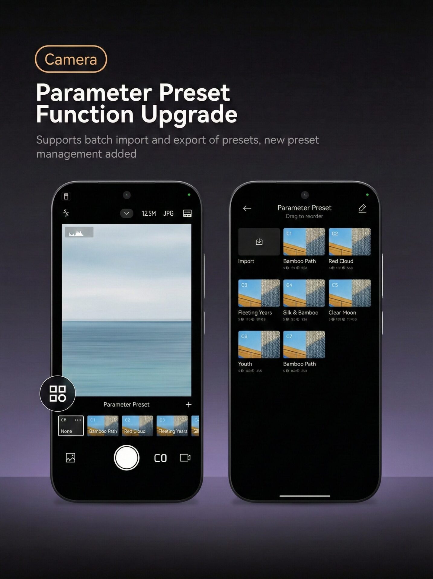 Import camera preses