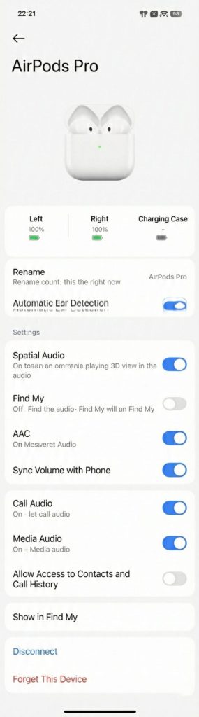 Xiaomi Airpods settings