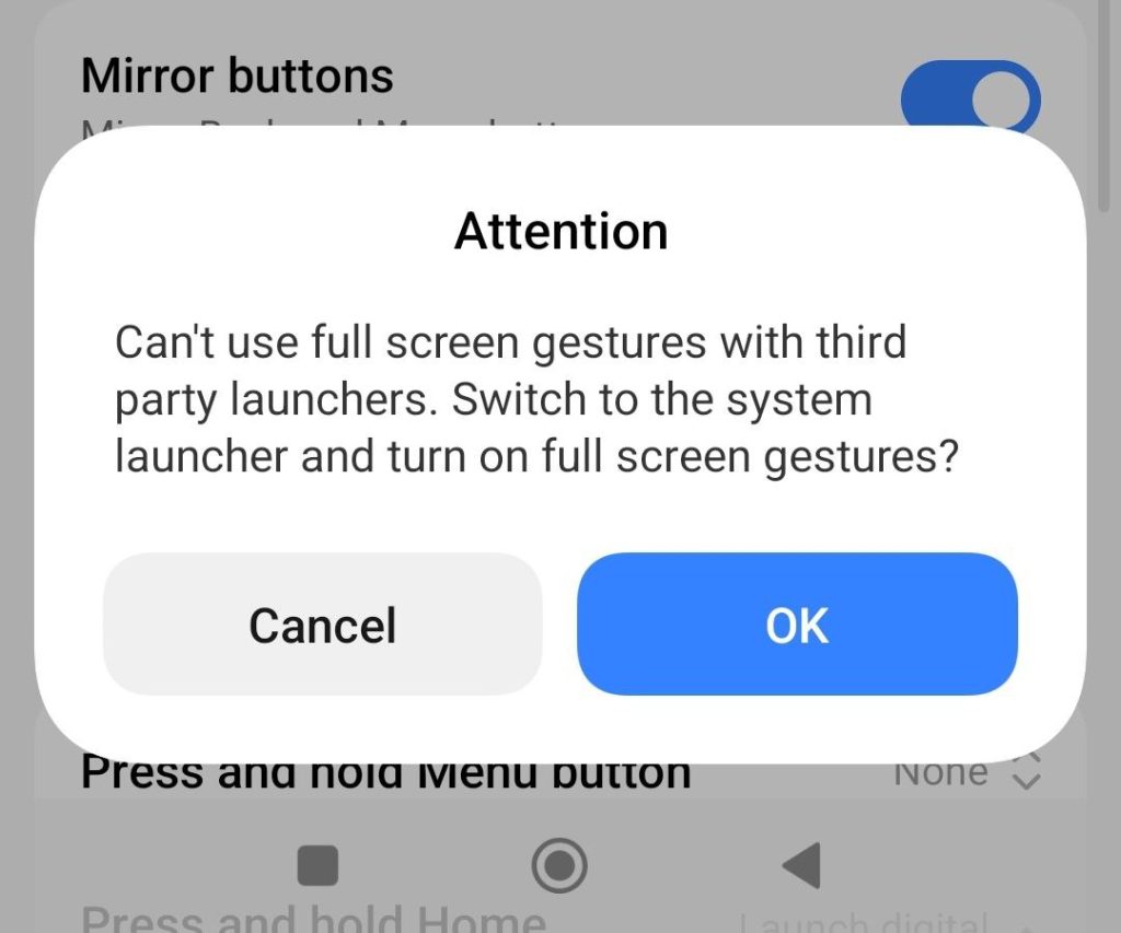 Xiaomi full screen gestures warning