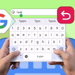 hands typing on a gboard keyboard correcting the word typpo flanked by a google logo and a undo icon