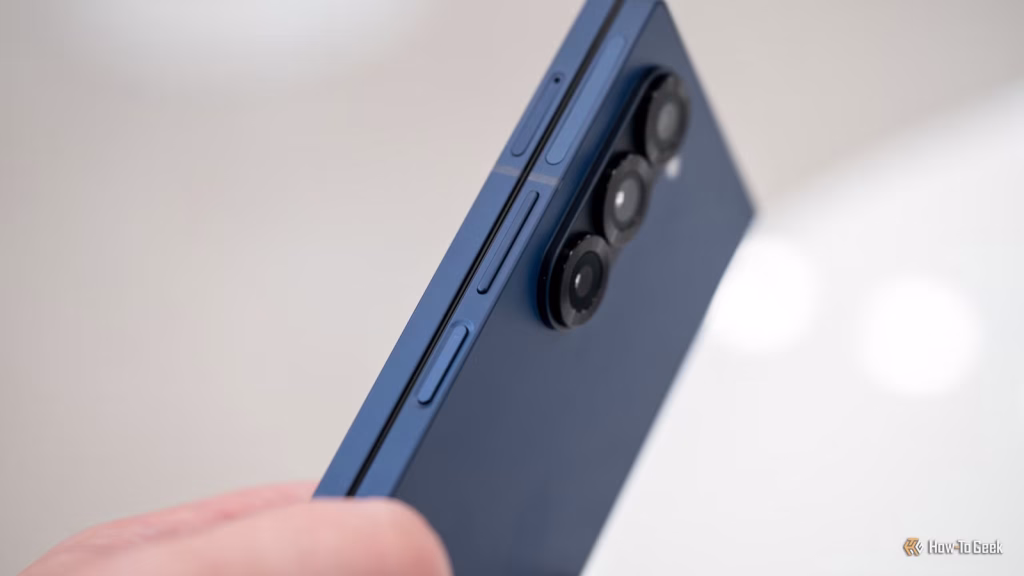 person holding the samsung galaxy z fold 6 showing the power and volume buttons