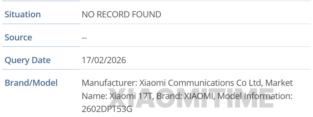 Xiaomi 17T IMEI Reg