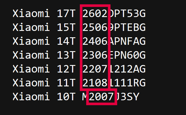 Xiaomi T series model numbers