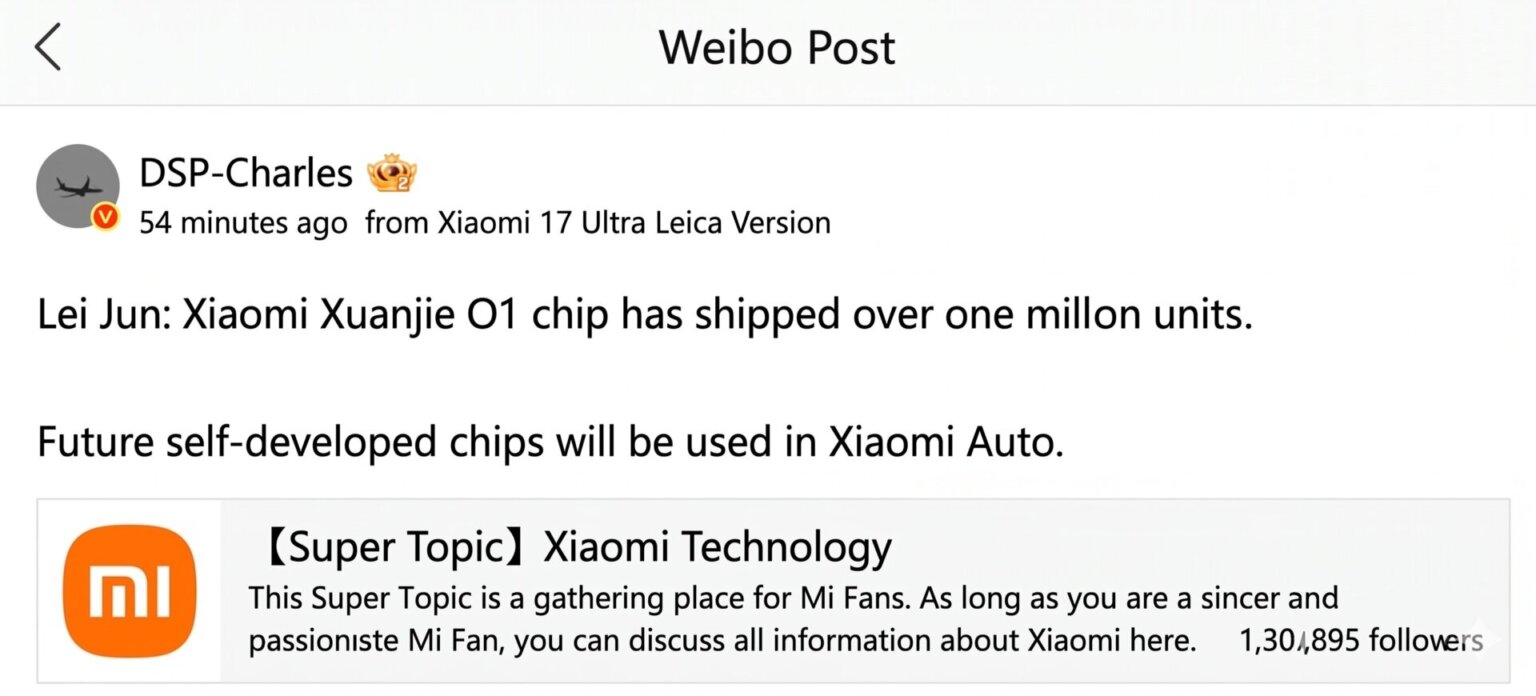 "Lei Jun bejelentette: 1 millió XRING O1 chip már elkelt!"