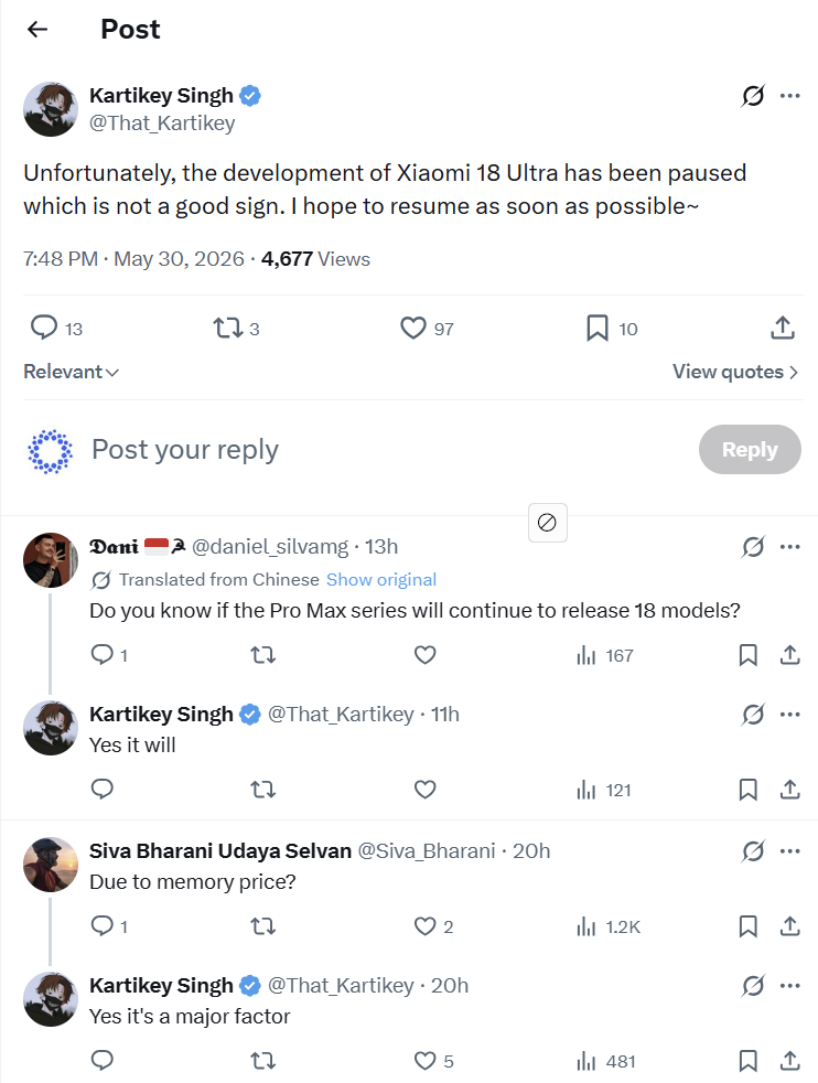 Xiaomi 18 Ultra fejlesztése várhatóan megállt Xiaomi 18 Ultra fejlesztése leállítva