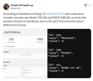 "Felfedte a Geekbench: Újraértelmezett REDMI 15C 5G érkezik!"