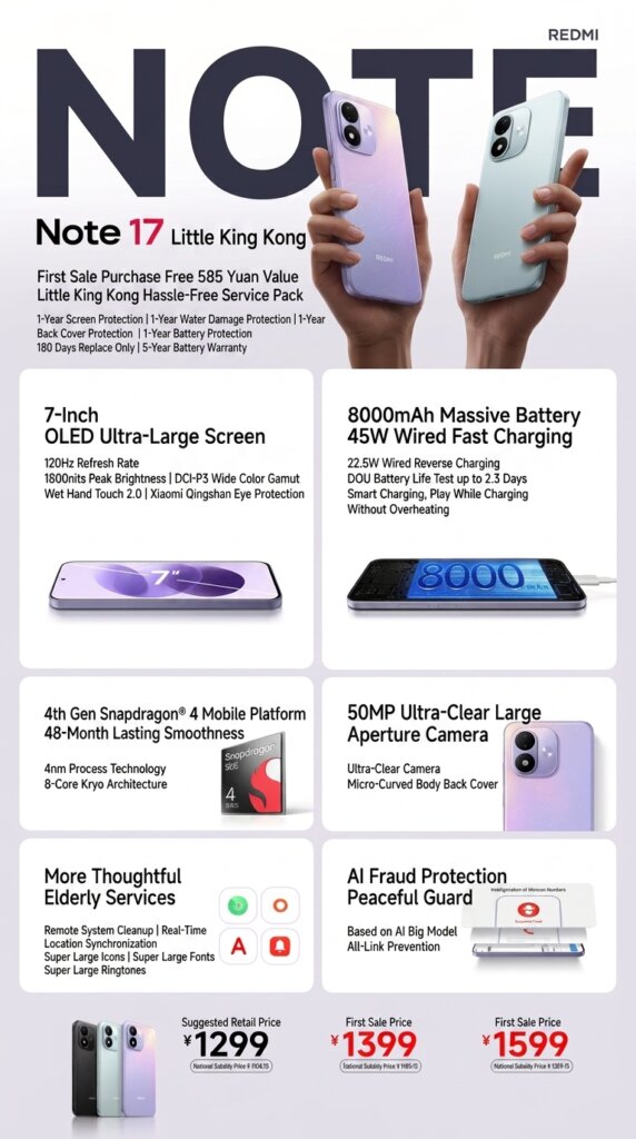 Új REDMI Note 17: 7 hüvelykes OLED kijelző és hatalmas 8000mAh akkumulátor!