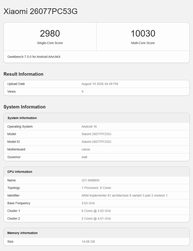Fedezd fel a POCO F9 Ultra érkezését: Snapdragon 8 Elite Gen 5 és 16GB RAM a Geekbench